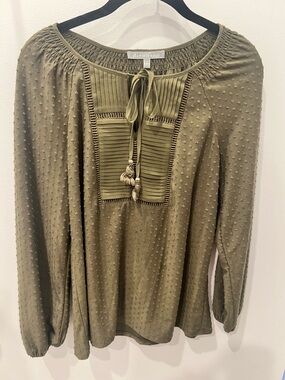 Daniel Rainn Olive Tassel-Pintuck Peasant Top